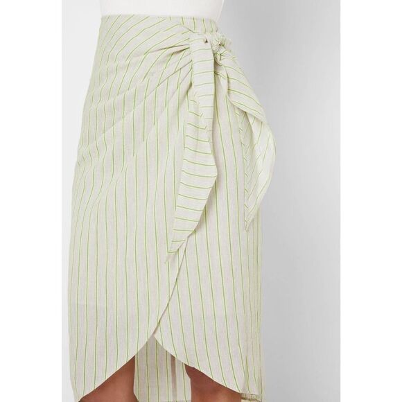 Mango Skirt Wrap Striped Linen Blend Beige New - Picture 5 of 8